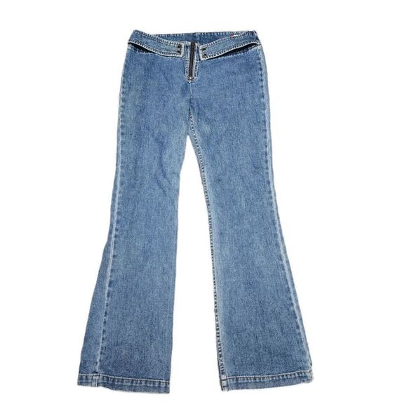 Levis Vintage Y2K RARE HTF Red Tab Sz 7 Groovy Zipper Flare Jeans - Picture 1 of 15